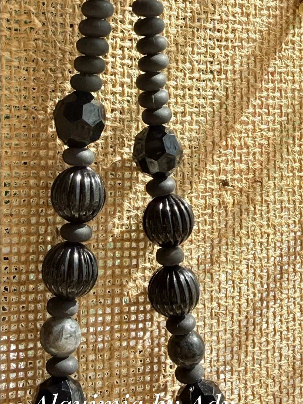 HIGH SUMMER + Black Faceted & Textured Beaded Necklace golden obsidian